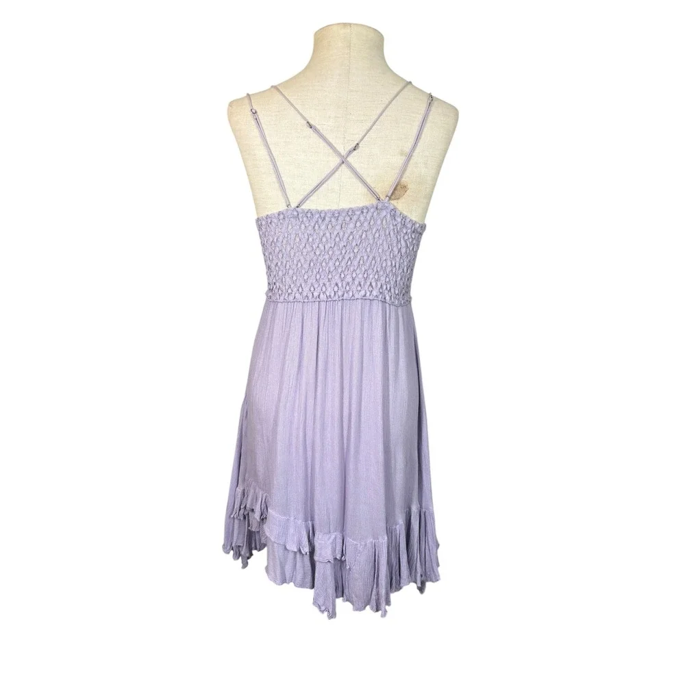 Free People Adella Slip Dress Lilac Purple M Lace Ruffle Feminine Boho Romantic